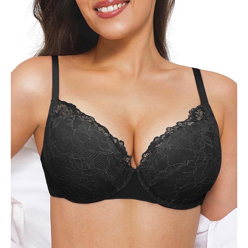 Popilush Minimizer Bra Black Lace Full Coverage Underwire Support 40DD NWT